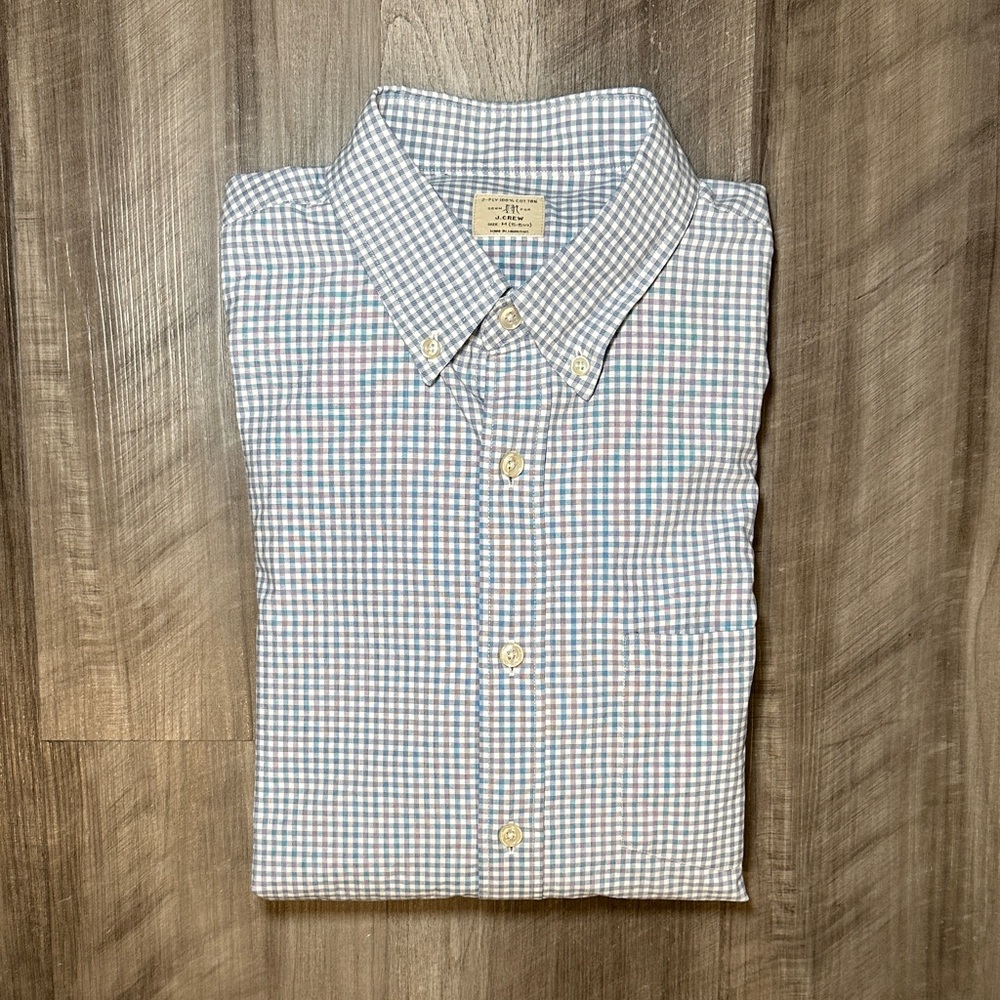 J. Crew 2-Ply Cotton Gingham Plaid Long Sleeve Button Down - Medium